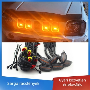 Kis sárga LED nappali menetjelző fény az autó radiátor-rácsához, 12V, pickup és terepjáró járművekhez, dekoratív figyelmeztető fény