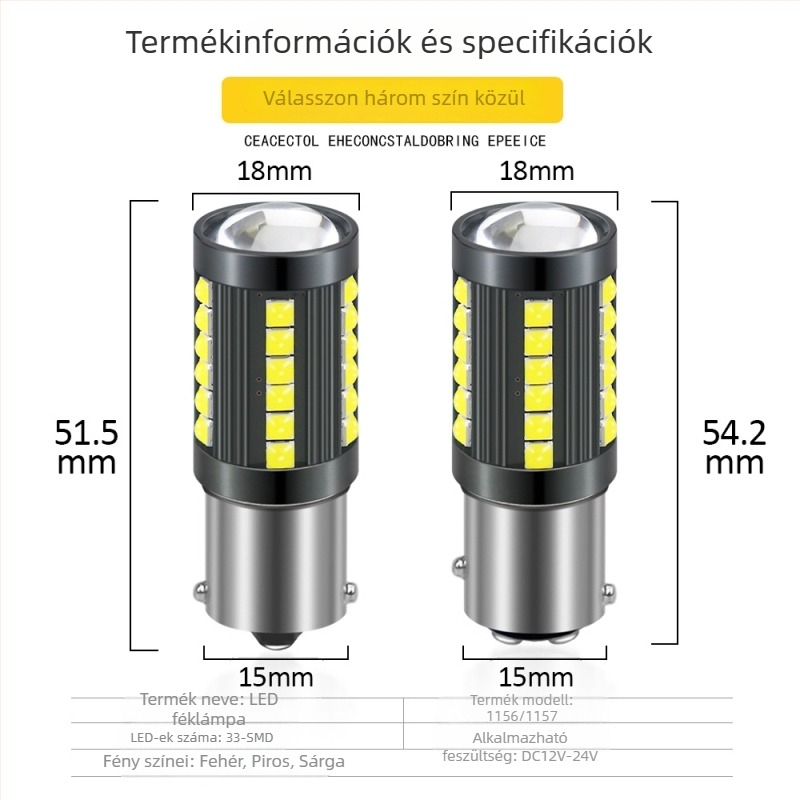 CAN-busz dekódolt LED indexlámpa 1156/1157, 33SMD 3030, 12-24V, nappali menetfény és tolatófény