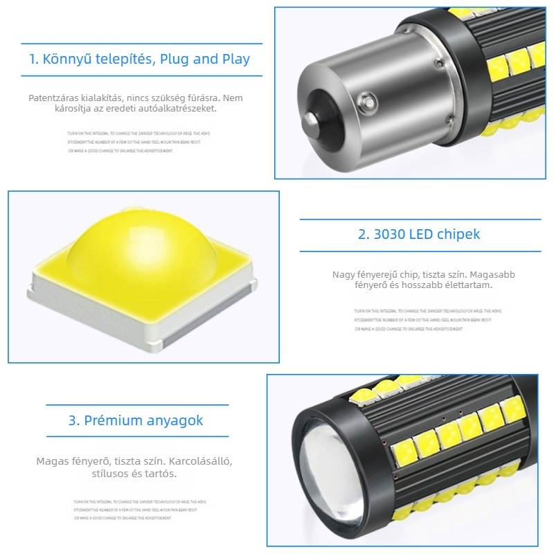 CAN-busz dekódolt LED indexlámpa 1156/1157, 33SMD 3030, 12-24V, nappali menetfény és tolatófény