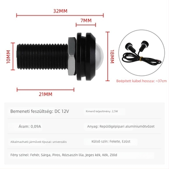 18 mm-es Eagle Eye LED autólámpa, nagy fényerő, ultra vékony, vízálló, hátrameneti fény