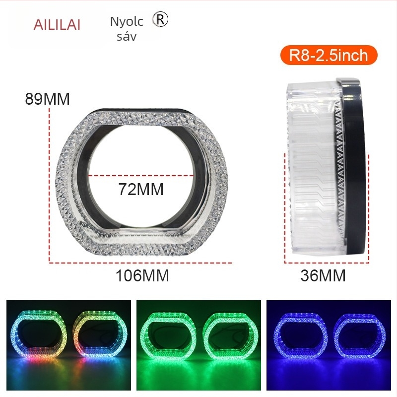 5D Bluetooth alkalmazás által vezérelt: 2,5 hüvelykes LED dekoratív burkolat Angel Eyes színes nappali fényekkel és fényszóró lencsével