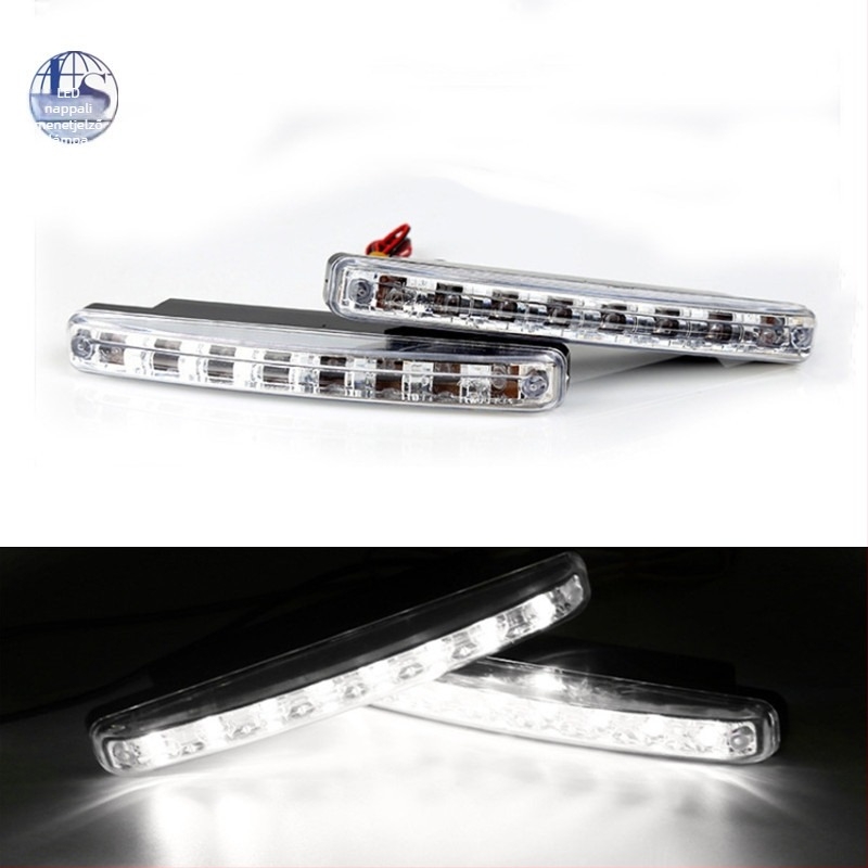 Autó LED nappali menetfények, univerzális dekoratív fények a hűtőmaszkhoz, 8 LED