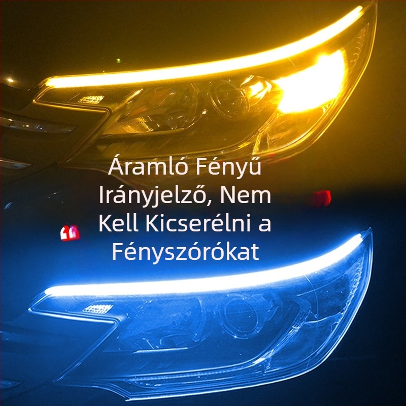 Autó LED nappali világítás, külső ultra vékony fényvezető szalag, kétszínű LED irányjelző