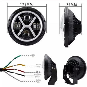 LED X-Type reflektor angyalszem DRL-lel, magas/alacsony sugárzású fény, duda világítás — 60W, 12–24V, IP67, 5000lm