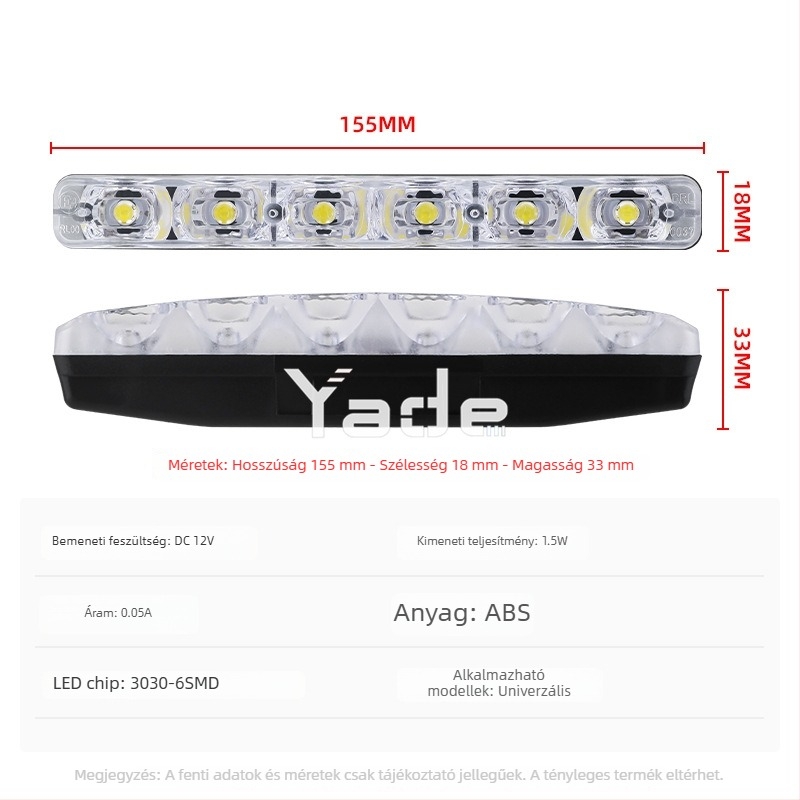 Harpon formájú 6‑LED autó nappali fények, vízálló DRL, dekoratív hűtőmaszk világítás