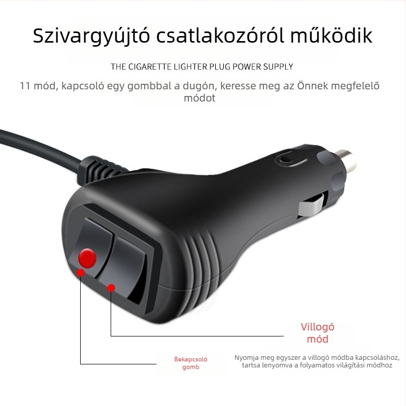 12V belső autó LED villanófény – figyelmeztető stroboszkóp, 30W