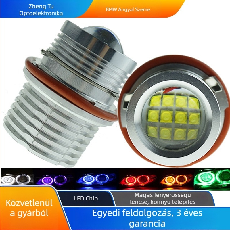 BMW LED fényszórók Angel Eyes-sel, 60W, 12-24V, repülőgép-alumínium, modell HXBMW-E3917, élettartam 30000 h