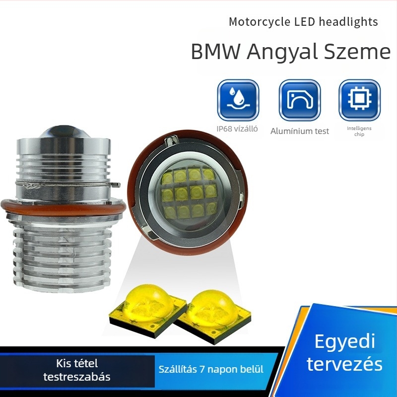BMW LED fényszórók Angel Eyes-sel, 60W, 12-24V, repülőgép-alumínium, modell HXBMW-E3917, élettartam 30000 h