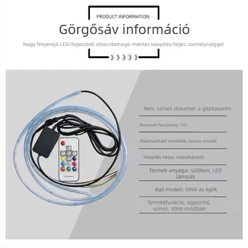 Nappali menetfények – távirányítós RGB fényvezető csík, puha PVC lemez, 12-24V, 0.2W, 0.25A, Modell: Daytime Running Lights RGB Light Guide Strip