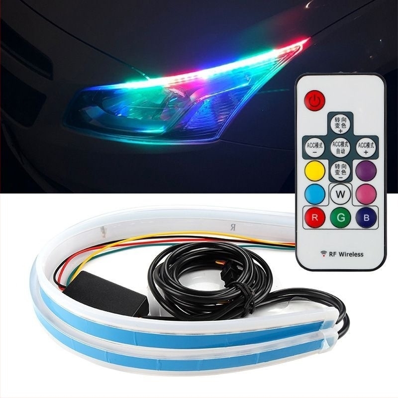 Nappali menetfények – távirányítós RGB fényvezető csík, puha PVC lemez, 12-24V, 0.2W, 0.25A, Modell: Daytime Running Lights RGB Light Guide Strip