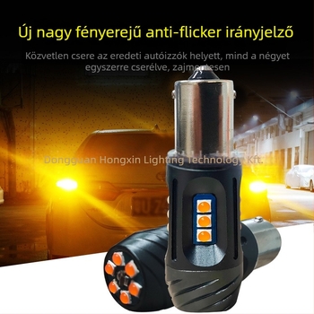 LED autójelző lámpa 1156 (T20/7440) dekódolással és anti-flicker védelemmel, alumínium ház repülőgépminőség, 10-30V, 1.5-2A, 24W, 2000 lm, IP68