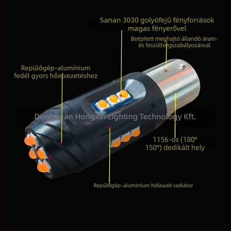 LED autójelző lámpa 1156 (T20/7440) dekódolással és anti-flicker védelemmel, alumínium ház repülőgépminőség, 10-30V, 1.5-2A, 24W, 2000 lm, IP68
