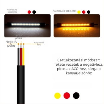 ZD-65 LED világítócsík robogóhoz és elektromos járműhöz – két színű irányjelző áramló fényekkel; Modell ZD-65, 12V, 1W, 3000–6000K, élettartam 30 000 óra