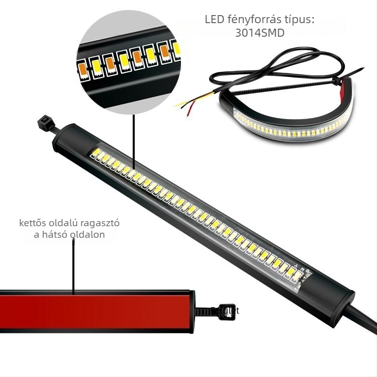 ZD-65 LED világítócsík robogóhoz és elektromos járműhöz – két színű irányjelző áramló fényekkel; Modell ZD-65, 12V, 1W, 3000–6000K, élettartam 30 000 óra