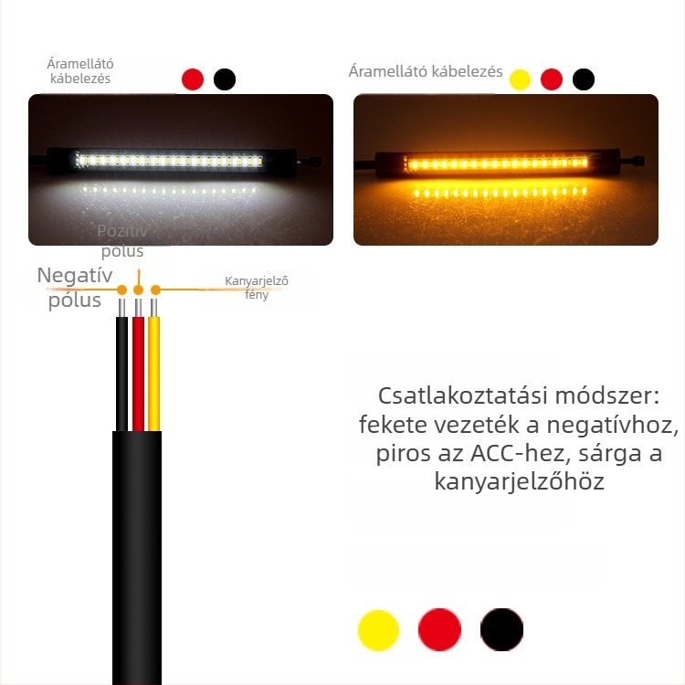 ZD-65 LED világítócsík robogóhoz és elektromos járműhöz – két színű irányjelző áramló fényekkel; Modell ZD-65, 12V, 1W, 3000–6000K, élettartam 30 000 óra