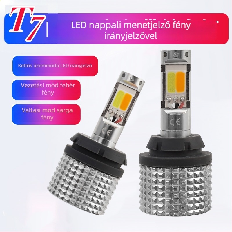 T7 LED nagy teljesítményű COB jelzőfénycsík beépített nappali világítással, BAU15S 7440, kétszínű