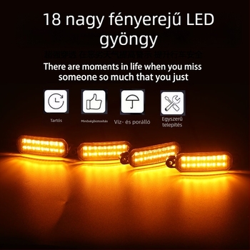 12V-os off-road LED nappali fény a grilleshez, 18 LED, sárga lencse, fekete felület fül-szerű kiemelkedésekkel, univerzális
