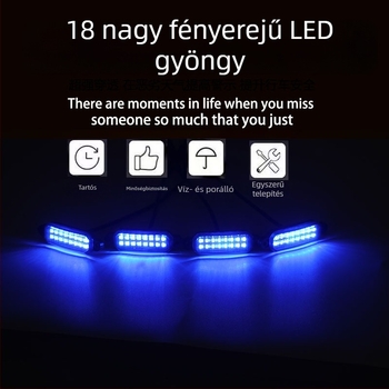 12V-os off-road LED nappali fény a grilleshez, 18 LED, sárga lencse, fekete felület fül-szerű kiemelkedésekkel, univerzális