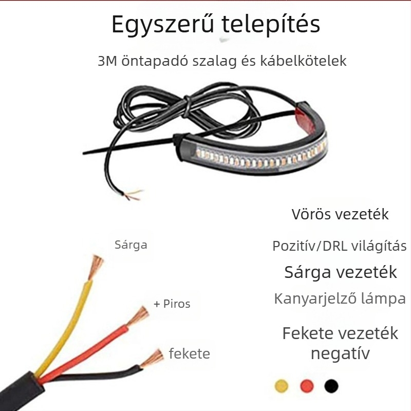 Motorkerékpár első villa LED gyűrűs indexlámpa, 36-LED, kettőszínű, 12V, 5W, 3000–6000K