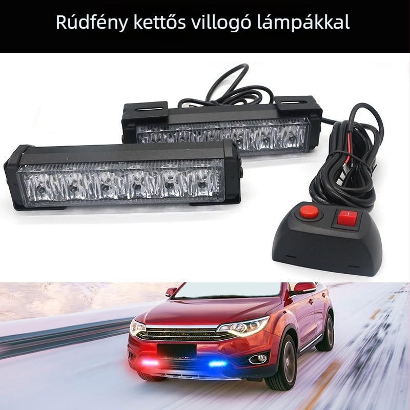 Universális 6LED-es hosszú LED-szalag a hűtőmaszkhoz— nappali fény és riasztó világítás, erős villanó LED-szalag