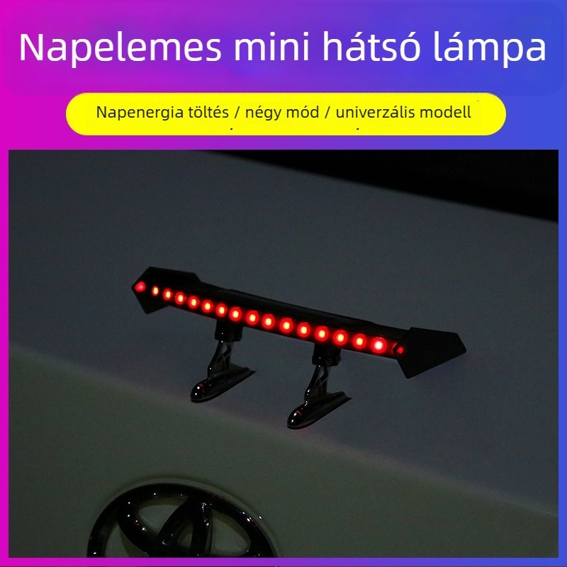 Napelemes mini hátsó lámpa autókhoz – univerzális illeszkedés, figyelmeztető villogó ütközés ellen, Modell: Solar mini tail light, Márka: Samurai Car