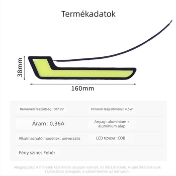 Autó LED L‑alakú DRL COB 800lm, 12V, 4.5W, vízálló, univerzális, L‑alakú ködlámpa dekoráció
