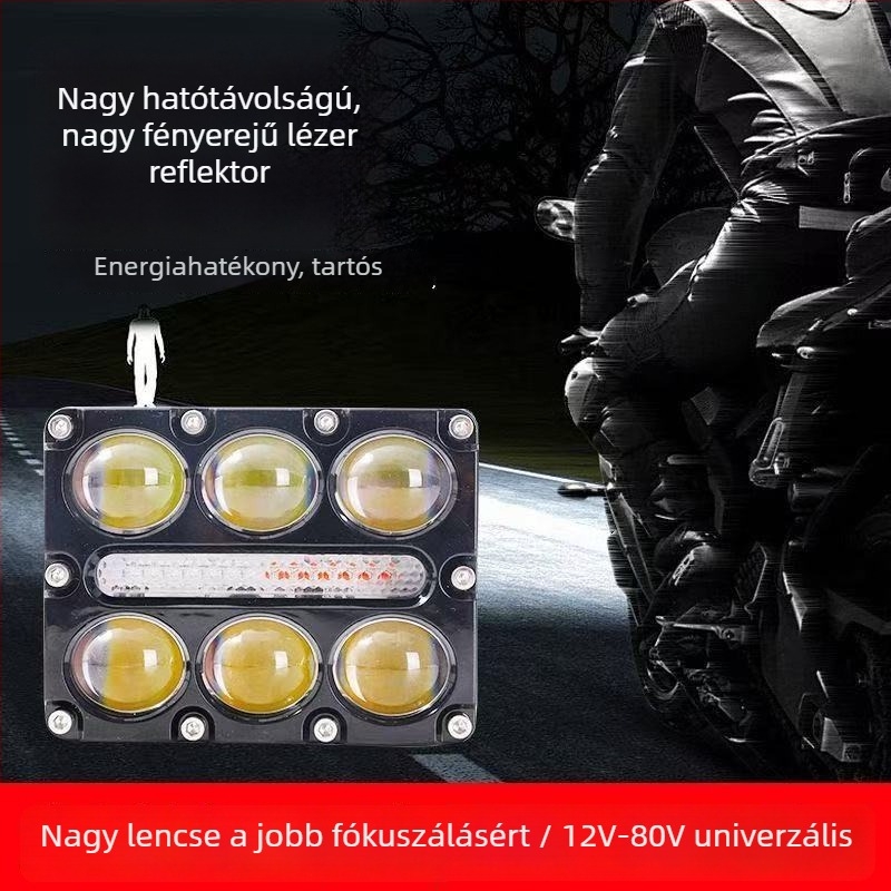 Módosított fényszóró autókhoz, motorkerékpárokhoz és elektromos triciklikhez, külső magas fényerejű lencsével, 10-LED lencsével, nappali fény és kétszínű reflektor
