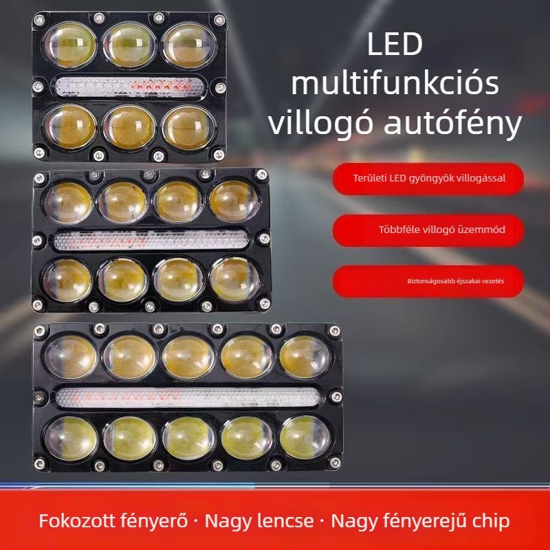 Módosított fényszóró autókhoz, motorkerékpárokhoz és elektromos triciklikhez, külső magas fényerejű lencsével, 10-LED lencsével, nappali fény és kétszínű reflektor