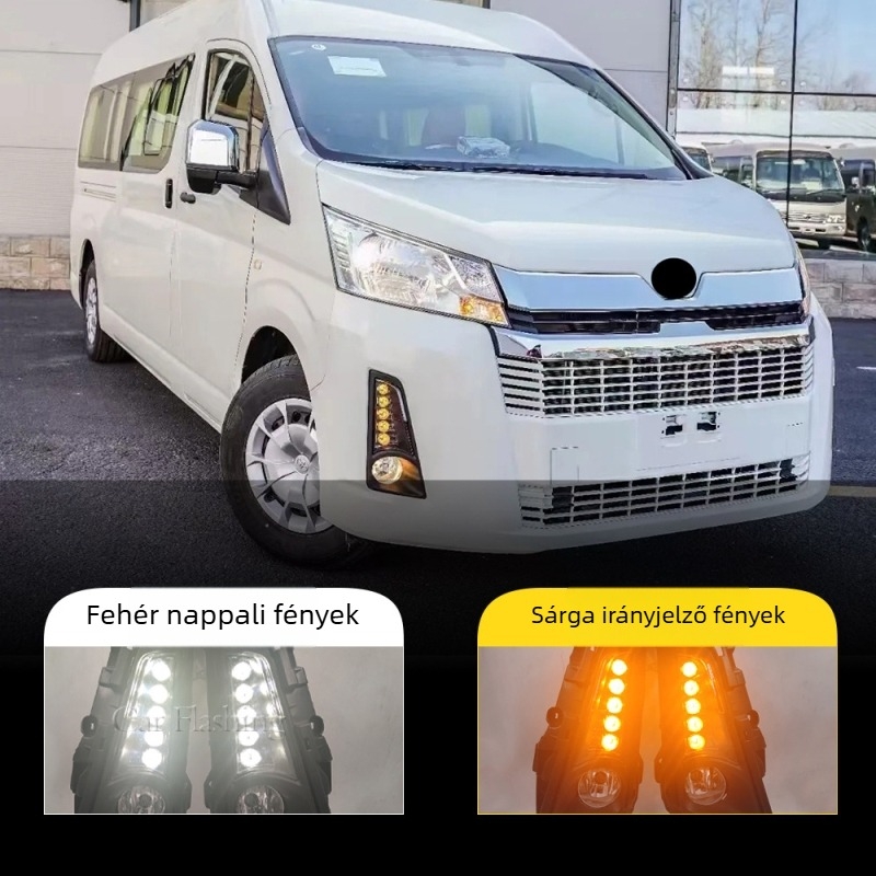 Toyota Hiace 2019–2021 nappali menetfény LED elöl lámpa ködfénnyel és indexszel – ABS+LED, 12V, 8W, 6000K, IP67