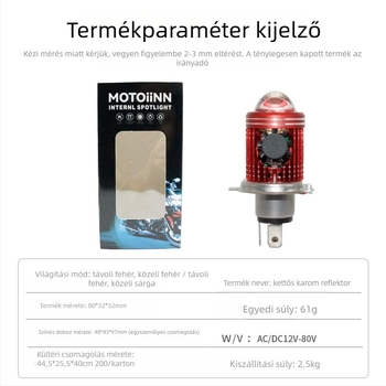 H4-es motorkerékpár fényszóró két karmokkal, LED spotlámpa, beépített fisheye lencsével, kettős fényű elektromos jármű felújításához