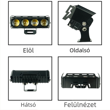 Motorkerékpár LED fényszóró három LED-del, fehér-sárga két színű lencsével