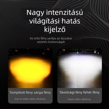 LED első fényszóró elektromos járműhöz, vízálló négyszögletes kialakítás, sárga fény, magas és alacsony fényerő, 3800 lumen