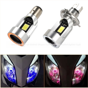 Motorkerékpár LED fényszórók Angel Eyes, HS1/H4, beépített kettős rögzítés BA20D