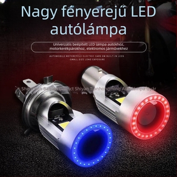 Motorkerékpár LED fényszórók Angel Eyes, HS1/H4, beépített kettős rögzítés BA20D