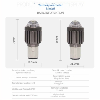 LED motorkerékpár fényszóró halas-szemű lencsével, nagy lencse, nagy fényerejű spotlámpa, integrált sárga és fehér távolsági és közelfény