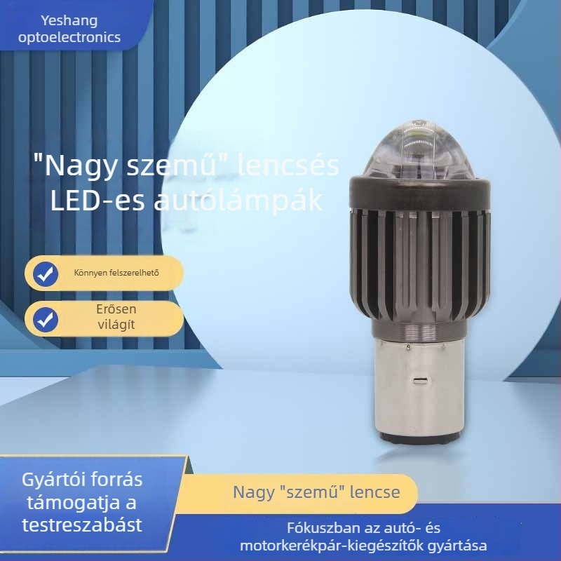 LED motorkerékpár fényszóró halas-szemű lencsével, nagy lencse, nagy fényerejű spotlámpa, integrált sárga és fehér távolsági és közelfény