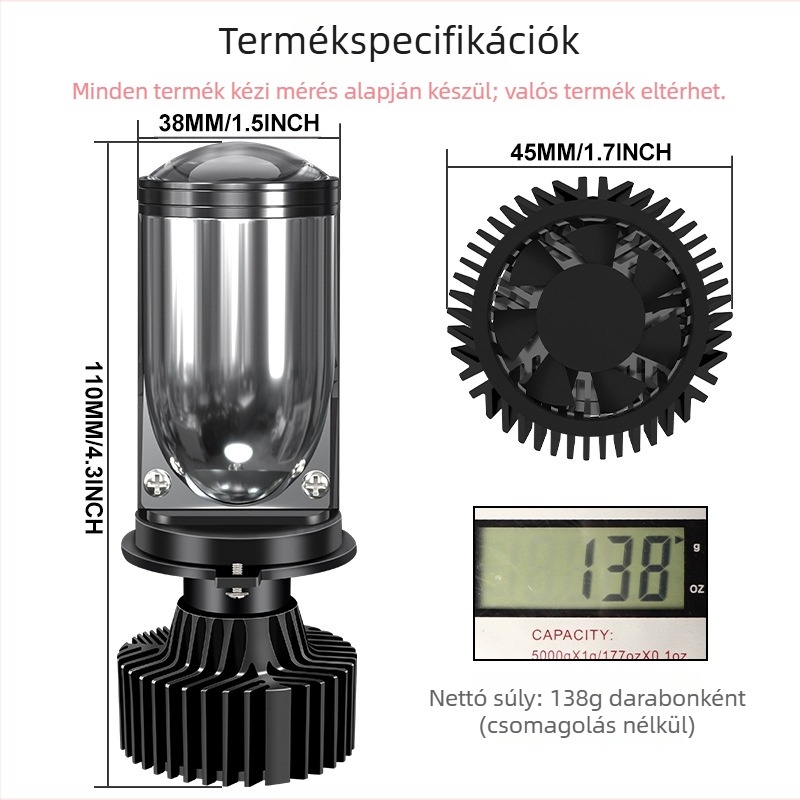 Y9 autó LED főfény, 55W, 9–36V, 8000 lm, IP67, alumínium ötvözet ház