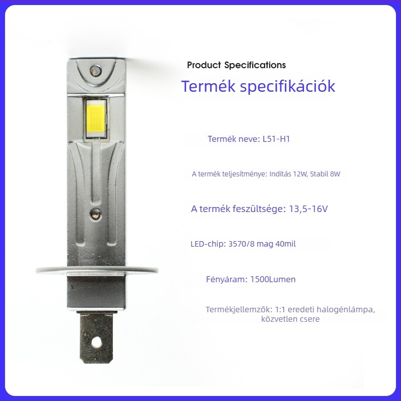 H1 LED fényszóró – univerzális járművekhez, 30W, 12V, 1500LM, IP67