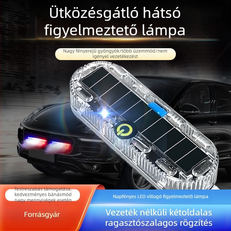 Napelemes LED stroboszkóp lámpa motorkerékpárokhoz és elektromos járművekhez – vízálló hátsó figyelmeztető lámpa, vezeték nélküli