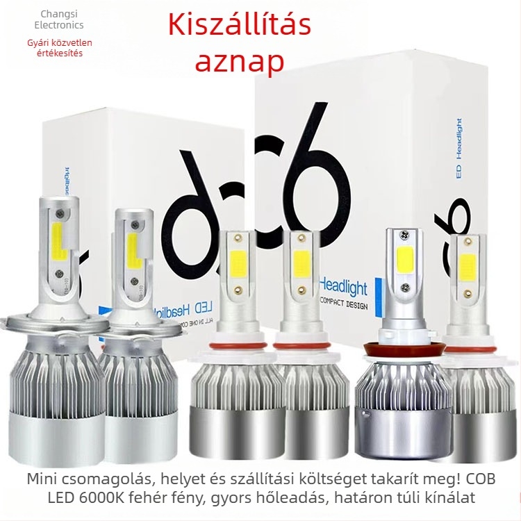 C6 LED fényszóró autókhoz és motorkerékpárokhoz, COB magas fényerősségű izzó