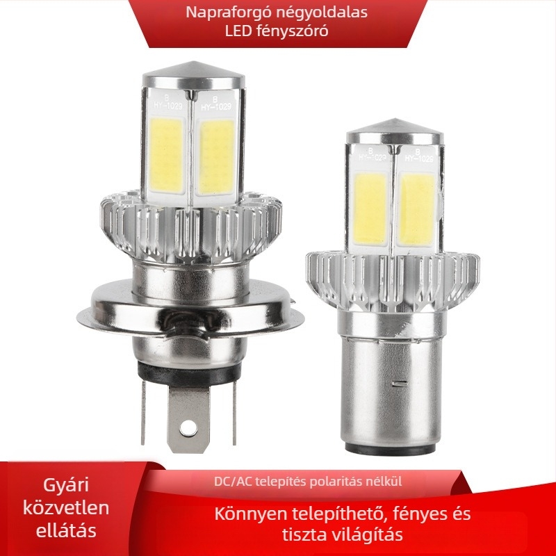 BA20D LED elsőfény elektromos járművekhez és motorkerékpárokhoz, H6/H4/HS1 kompatibilis, három csipeszes rögzítés