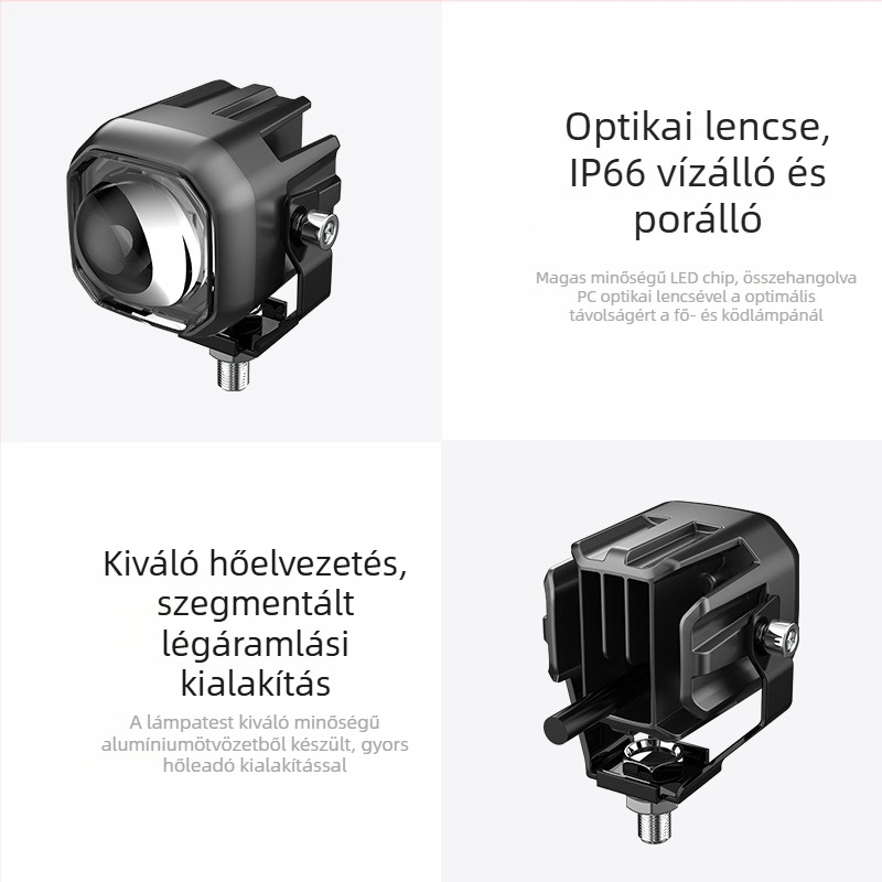 Motorkerékpár LED fényszóró kör lencsével - vízálló IP67, 12-80V, 1.3A, LED fényforrás, modell M1