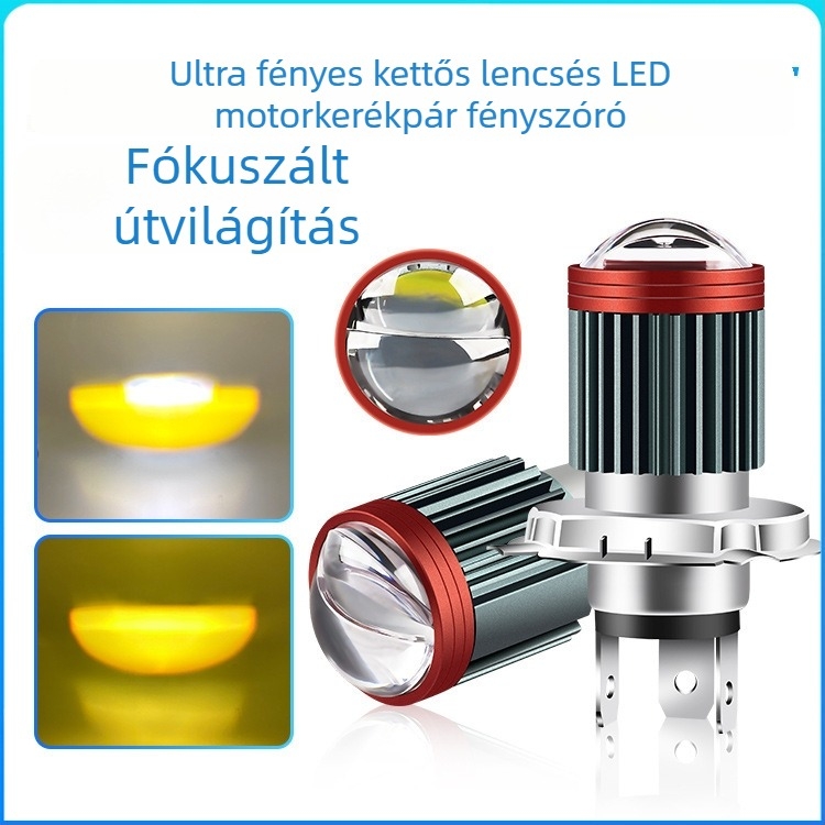 Motorkerékpár LED fényszóró kettős lencsével, H4/H6 modell, 12-80V, 8W, 960lm