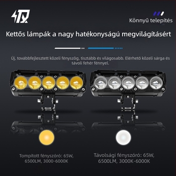 Motorkerékpár külső 5-LED elülső világítás, fehér és sárga kettős színvilág, nagy fényerő, első grill felújítás