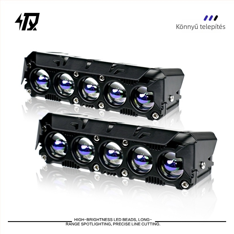 Motorkerékpár külső 5-LED elülső világítás, fehér és sárga kettős színvilág, nagy fényerő, első grill felújítás