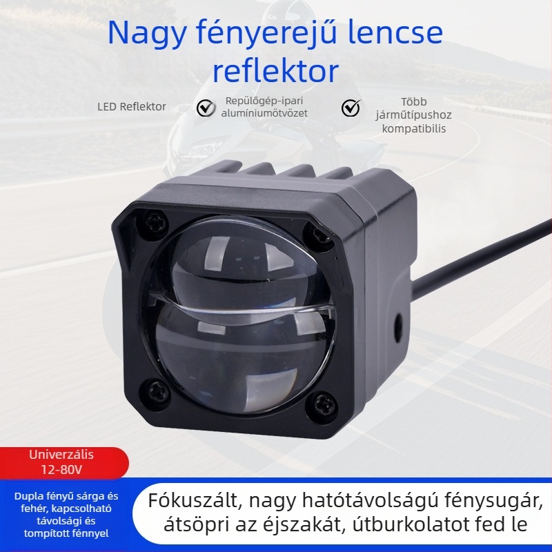 Motorkerékpár LED külső fényszóró, vízálló, kettőszínű fény a távolsági és a közel fényhez, széles feszültségtartomány