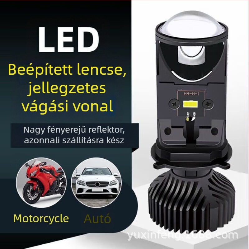 T9 LED Lencsés Fényszóró, integrált H4 magas/alsó fényerővel — 70W, 12V, 6000LM, IP68