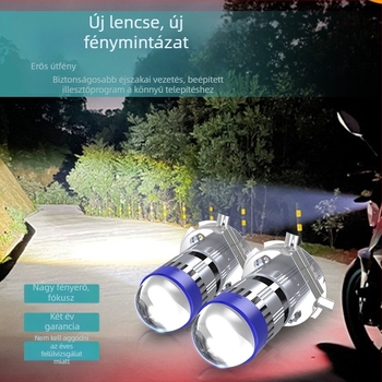 M01F LED motorkerékpár fényszóró, 12V, lencsés, kettős fény, H4 alap