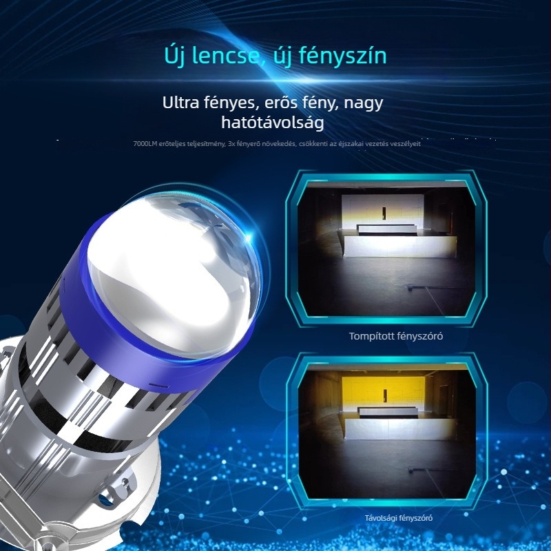 M01F LED motorkerékpár fényszóró, 12V, lencsés, kettős fény, H4 alap