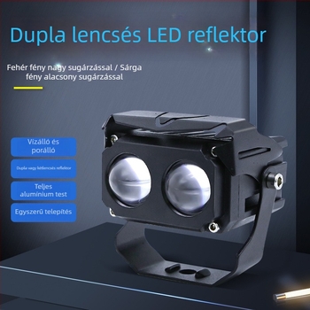 Motorkerékpár LED reflektor dupla négyzet alakú lencsével – 10W, 12-24V DC, 6000K/3000K, alumínium ház
